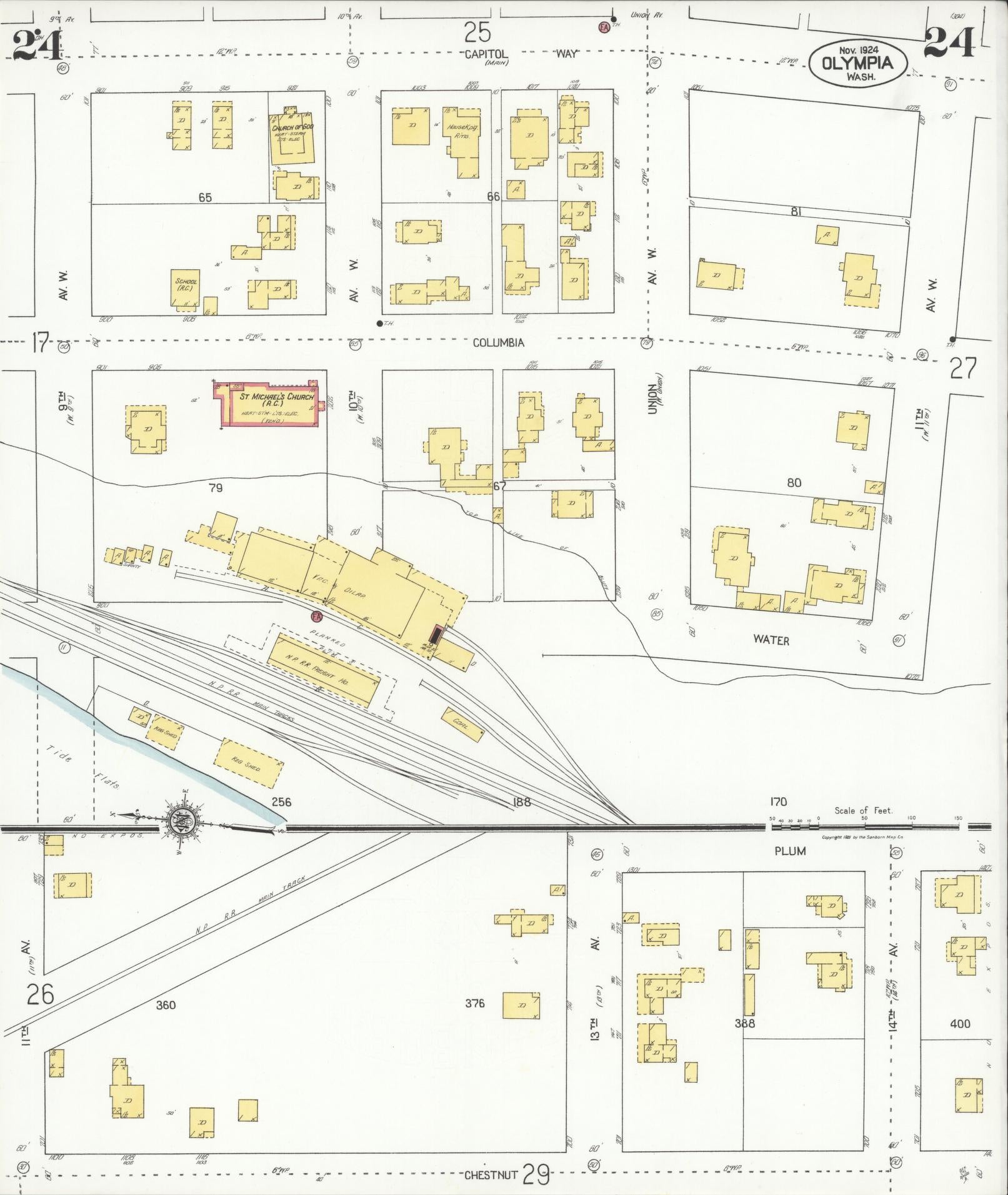 Sanborn Fire Insurance Map from Olympia, Thurston County, Washington (1924), Sheet #0024 - Complete Map Set gallery image, historic Sanborn map, vintage wall art, Washington Washington