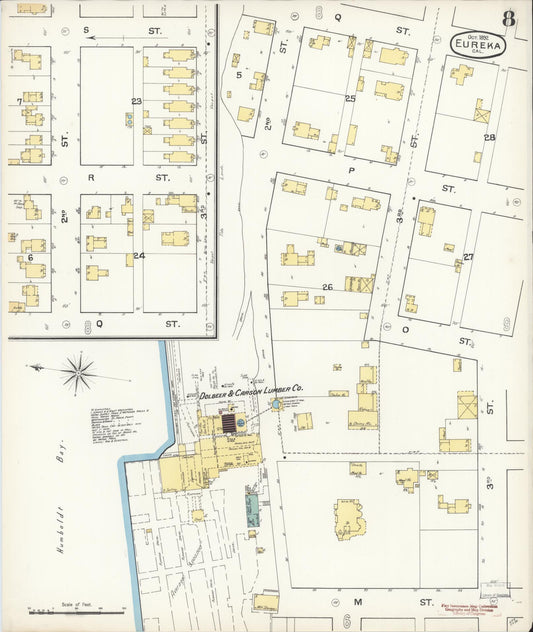 Sanborn Fire Insurance Map from Eureka, Humboldt County, California (1892), Sheet #0008 - Historic Sanborn Fire Insurance Map Print, vintage old map wall art, antique decor, genealogy gift, California California map