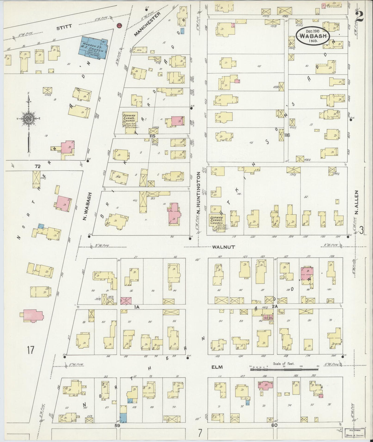 Sanborn Fire Insurance Map from Wabash, Wabash County, Indiana (1910), Sheet #0002 - Historic Sanborn Fire Insurance Map Print, vintage old map wall art, antique decor, genealogy gift, Indiana Indiana map