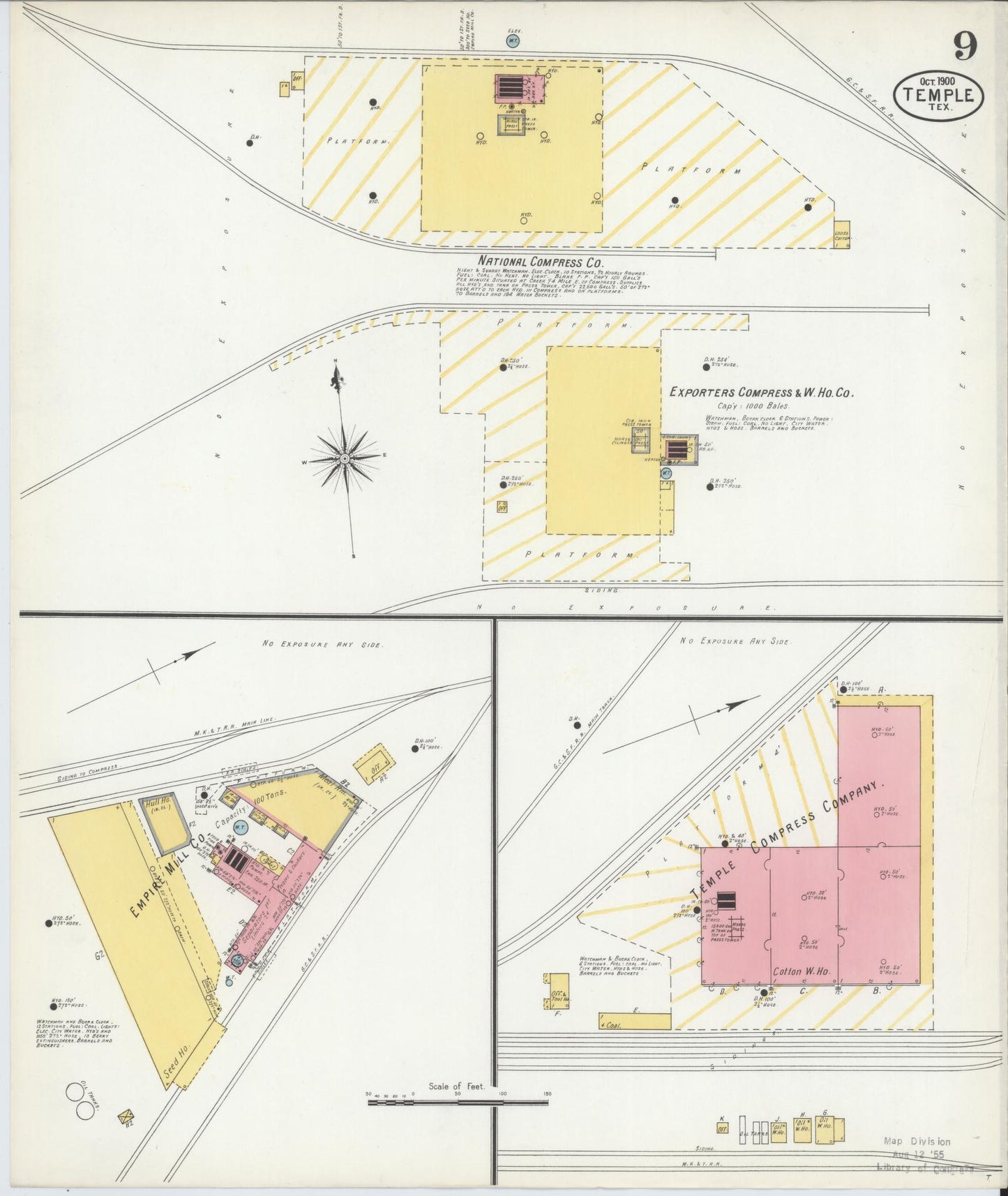 Sanborn Fire Insurance Map from Temple, Bell County, Texas (1900), Sheet #0009 - Complete Map Set gallery image, historic Sanborn map, vintage wall art, Texas Texas