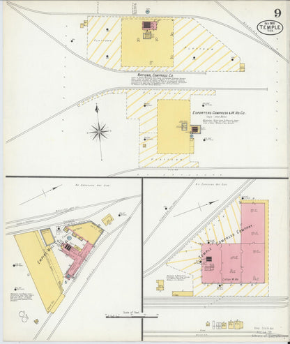 Sanborn Fire Insurance Map from Temple, Bell County, Texas (1900), Sheet #0009 - Complete Map Set gallery image, historic Sanborn map, vintage wall art, Texas Texas