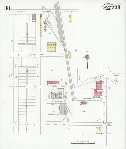 Sanborn Fire Insurance Map from Decatur, Morgan County, Alabama (1927), Sheet #0038 - Historic Sanborn Fire Insurance Map Print, vintage old map wall art, antique decor, genealogy gift, Alabama Alabama map