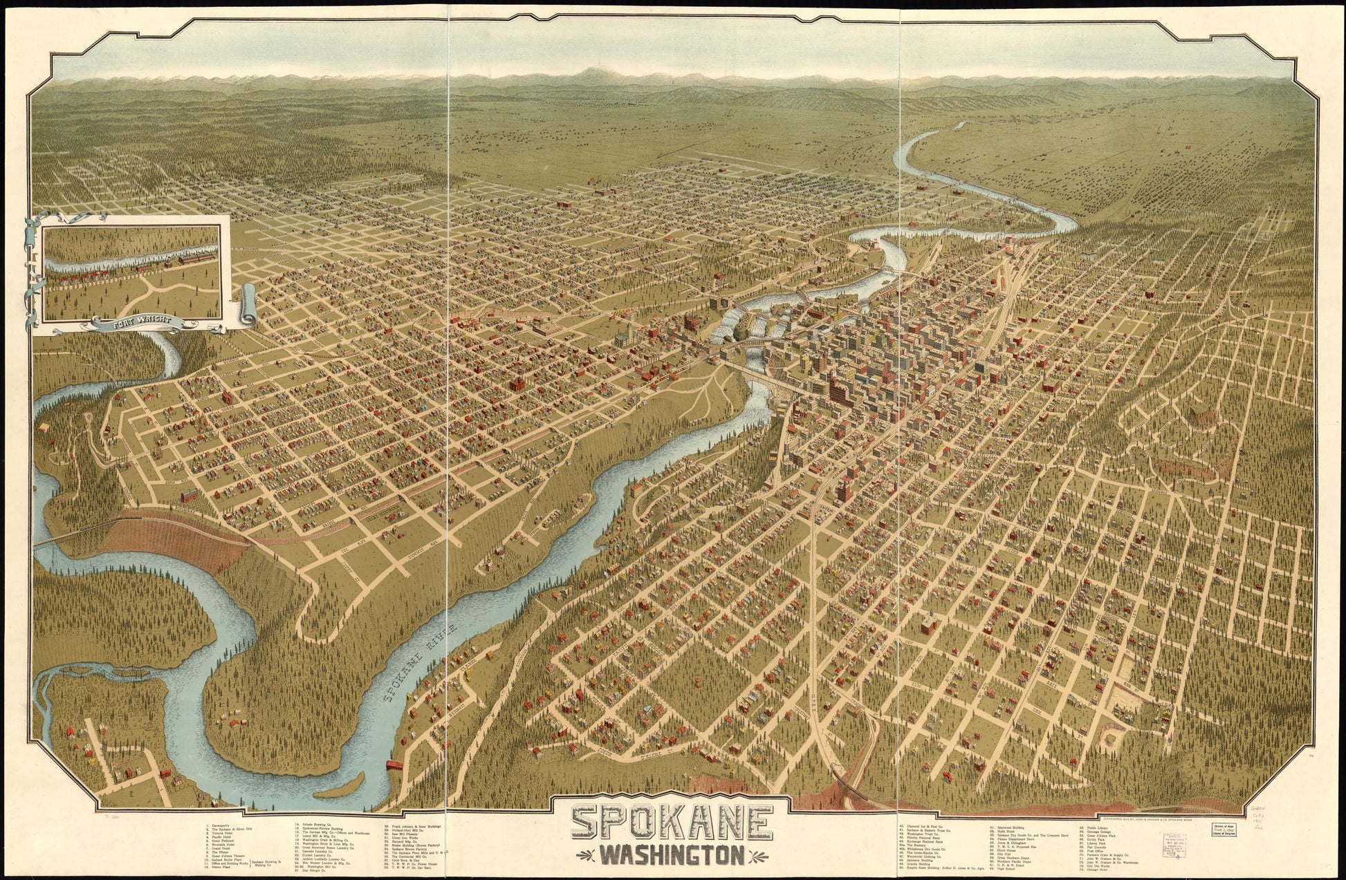 Spokane, Washington. (1905) – Historic Bird’s-Eye View Panorama Print