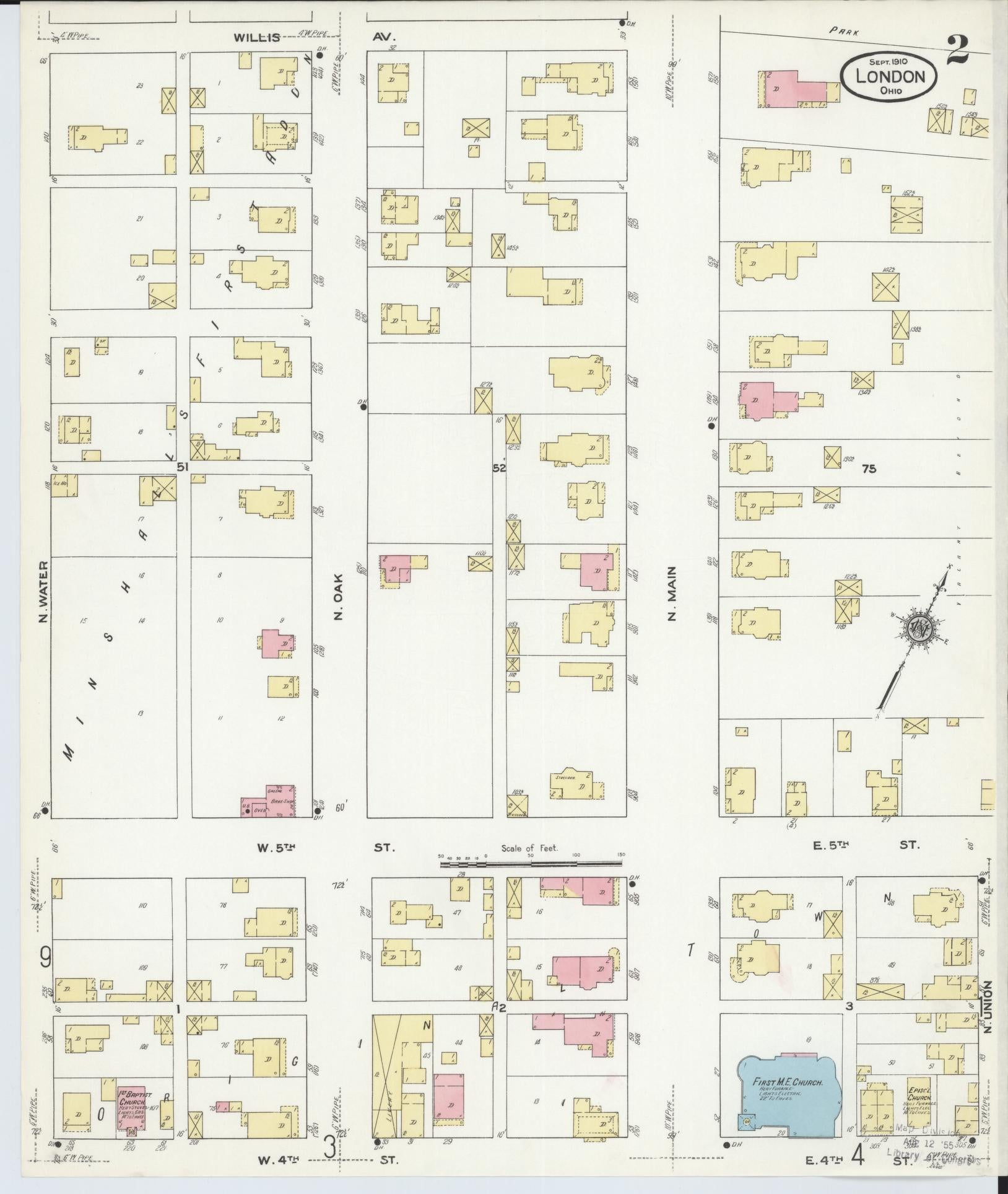 Sanborn Fire Insurance Map from London, Madison County, Ohio (1910), Sheet #0002 - Complete Map Set gallery image, historic Sanborn map, vintage wall art, Ohio Ohio