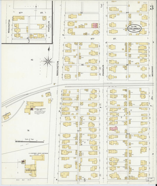 Sanborn Fire Insurance Map from Columbus, Bartholomew County, Indiana (1906), Sheet #0003 - Historic Sanborn Fire Insurance Map Print, vintage old map wall art, antique decor, genealogy gift, Indiana Indiana map