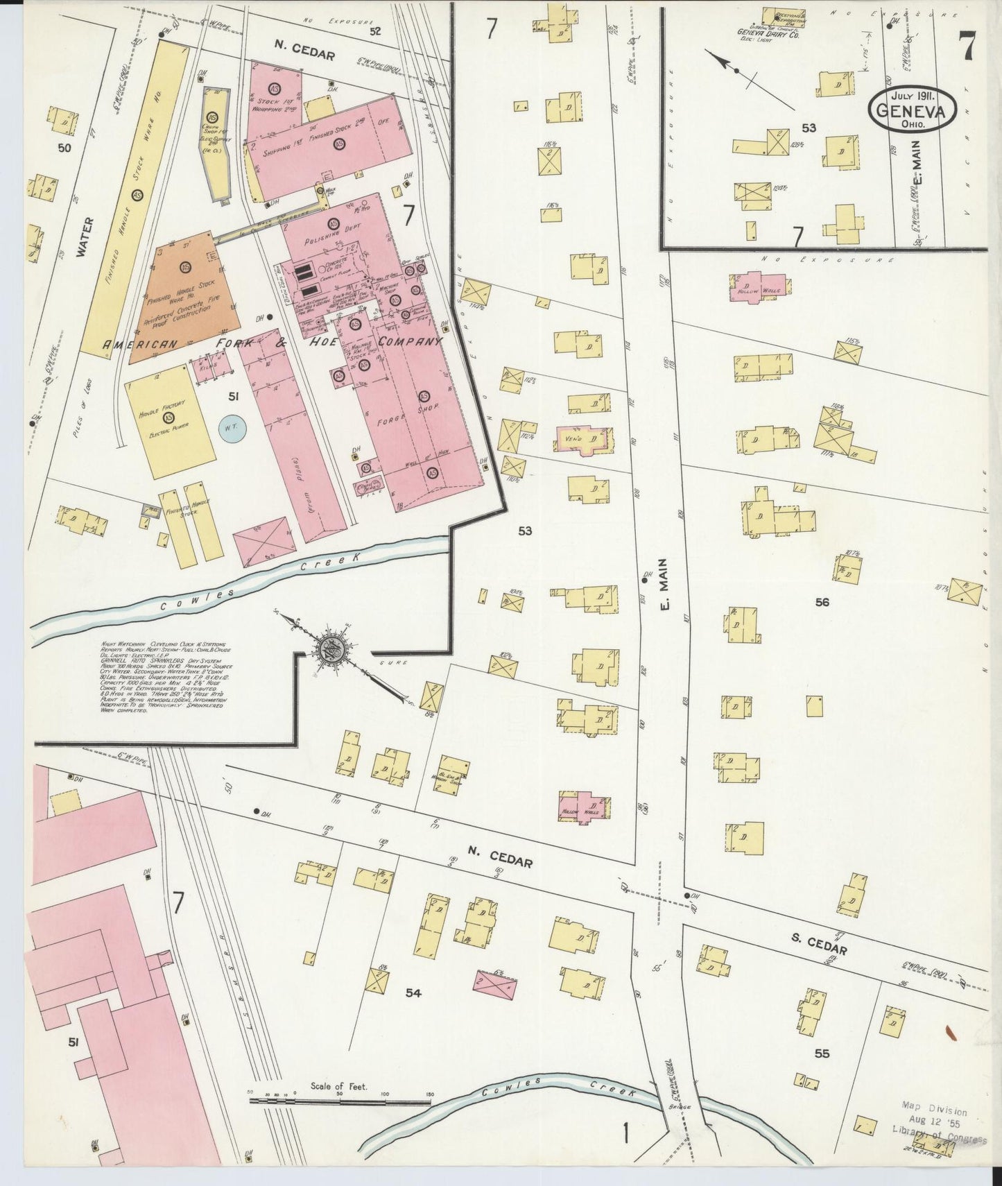 Sanborn Fire Insurance Map from Geneva, Ashtabula County, Ohio (1911), Sheet #0007 - Historic Sanborn Fire Insurance Map Print, vintage old map wall art, antique decor, genealogy gift, Ohio Ohio map