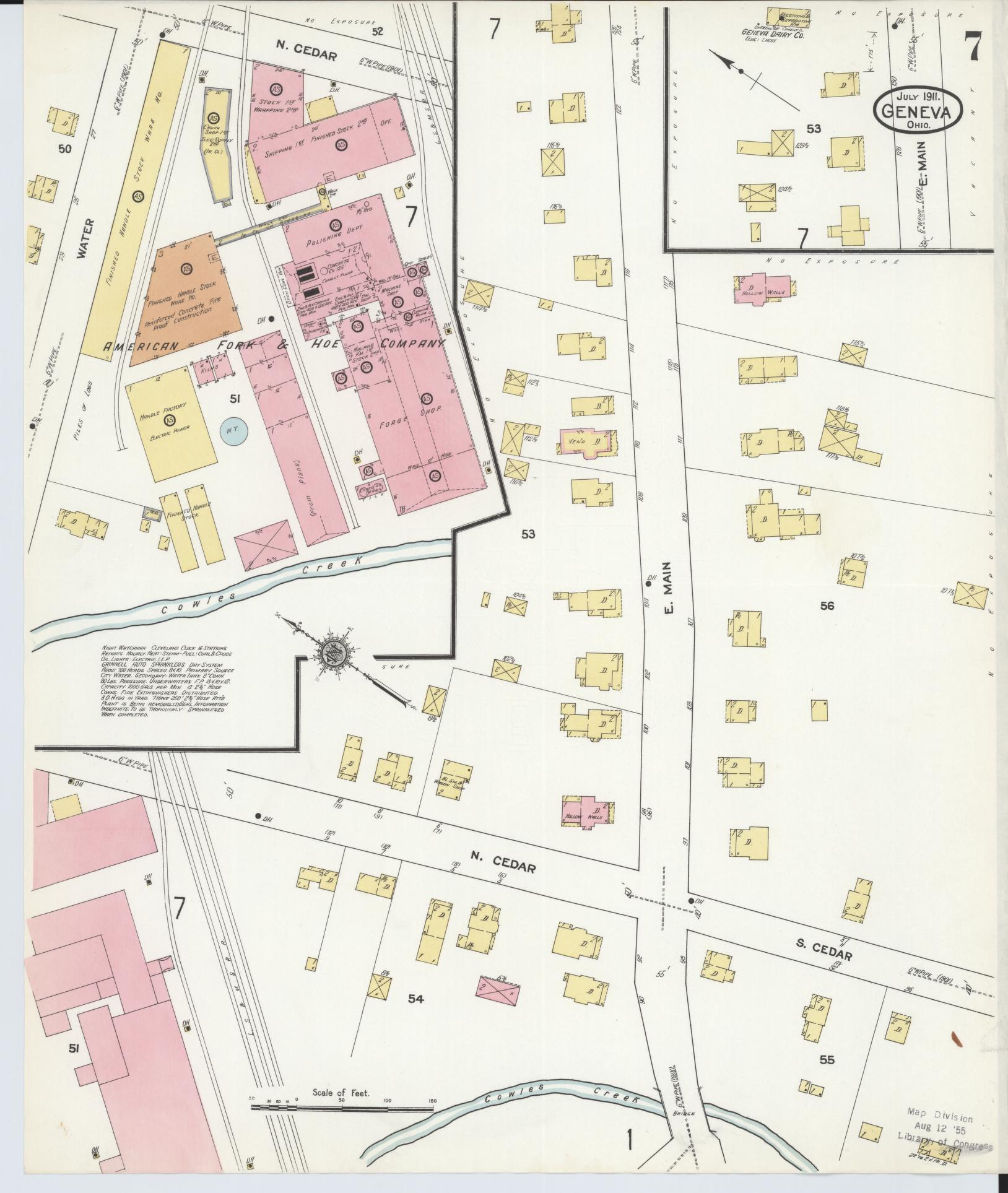 Sanborn Fire Insurance Map from Geneva, Ashtabula County, Ohio (1911), Sheet #0007 - Historic Sanborn Fire Insurance Map Print, vintage old map wall art, antique decor, genealogy gift, Ohio Ohio map