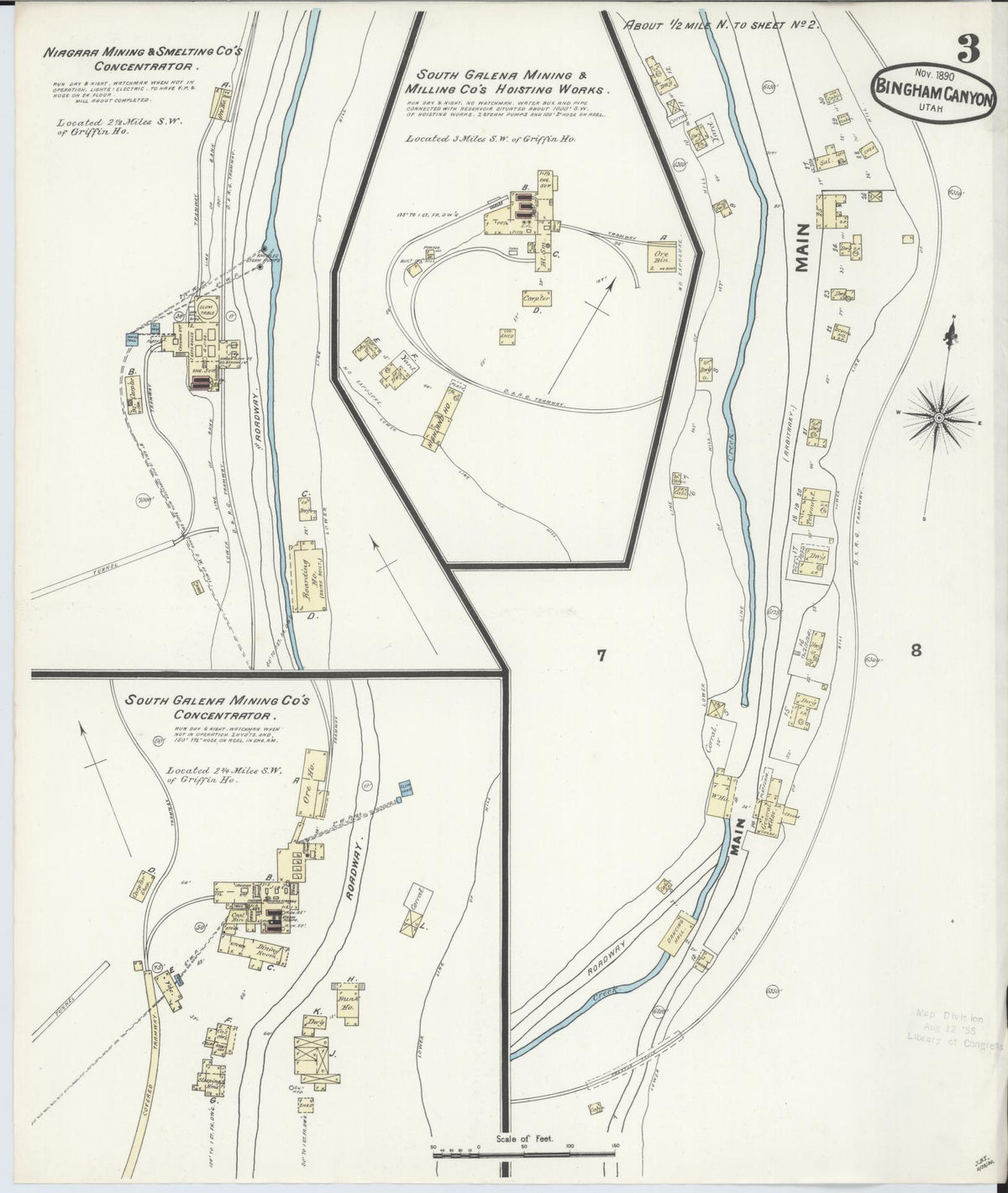 Sanborn Fire Insurance Map from Bingham Canyon, Salt Lake County, Utah (1890), Sheet #0003 - Complete Map Set gallery image, historic Sanborn map, vintage wall art, Utah Utah