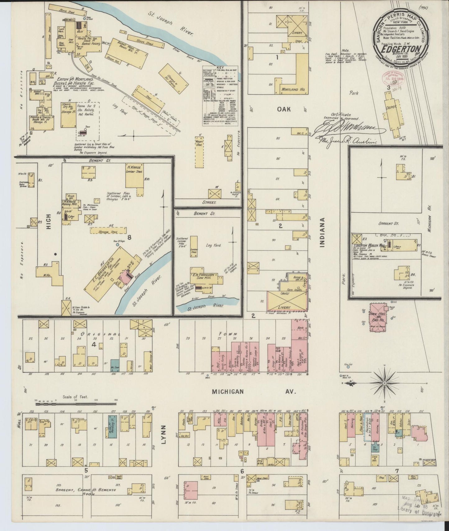 Sanborn Fire Insurance Map from Edgerton, Williams County, Ohio (1895), Sheet #0001 - Historic Sanborn Fire Insurance Map Print, vintage old map wall art, antique decor, genealogy gift, Ohio Ohio map