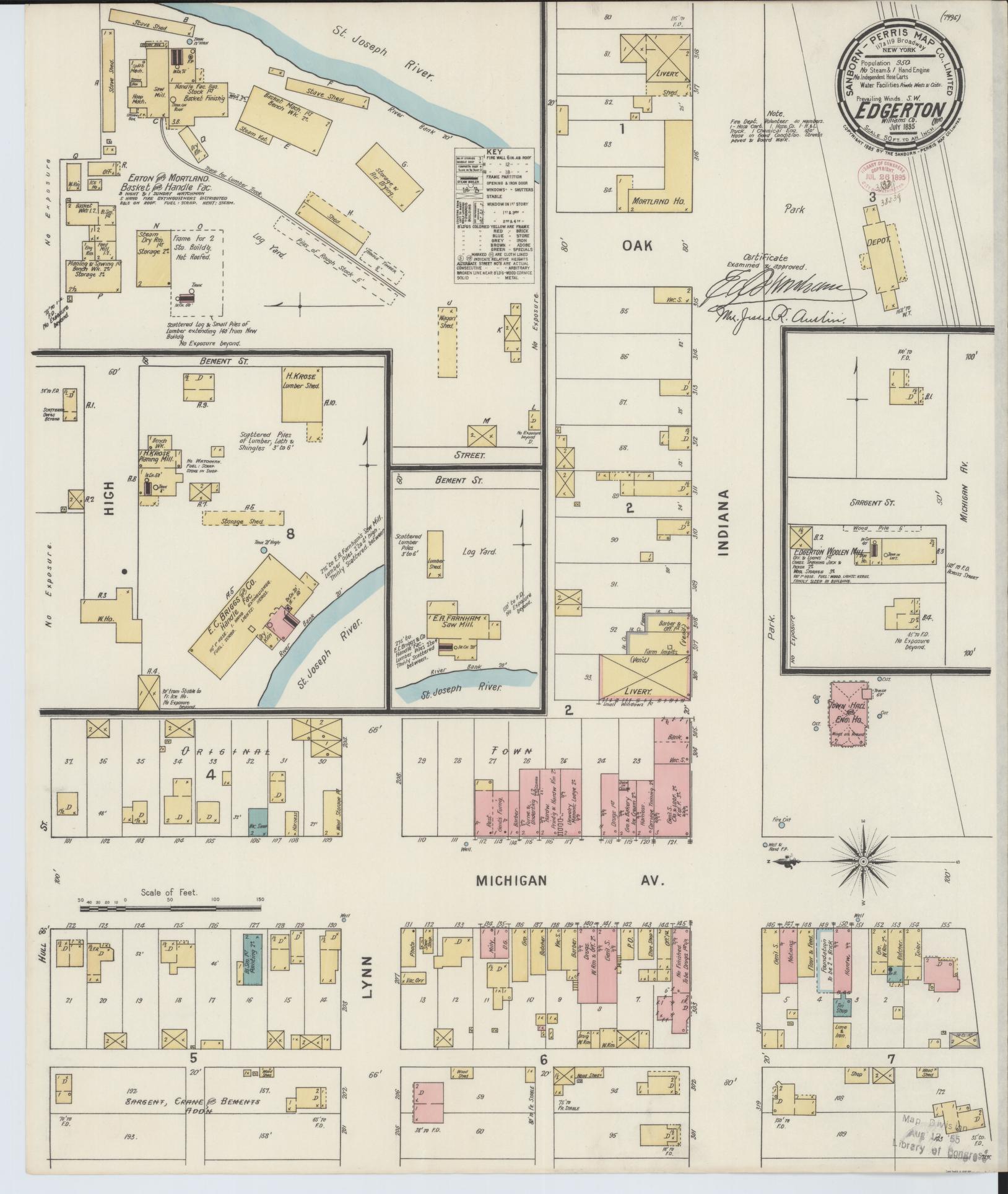 Sanborn Fire Insurance Map from Edgerton, Williams County, Ohio (1895), Sheet #0001 - Historic Sanborn Fire Insurance Map Print, vintage old map wall art, antique decor, genealogy gift, Ohio Ohio map
