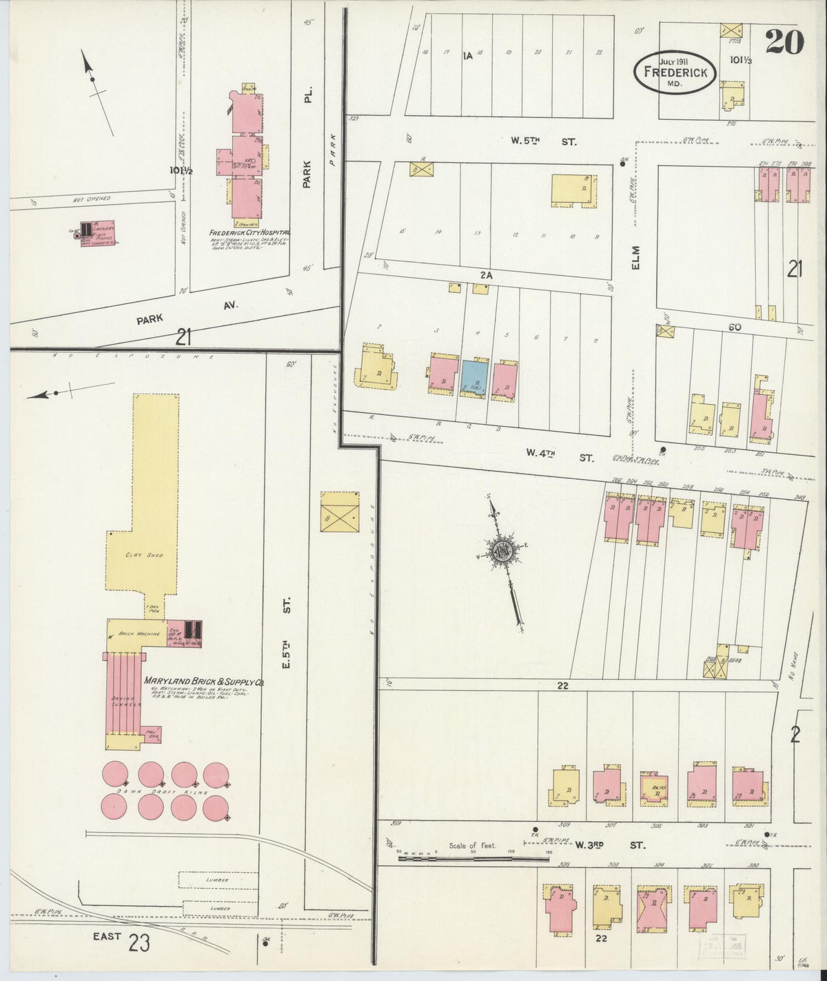 Sanborn Fire Insurance Map from Frederick, Frederick County, Maryland (1911), Sheet #0020 - Historic Sanborn Fire Insurance Map Print, vintage old map wall art, antique decor, genealogy gift, Maryland Maryland map