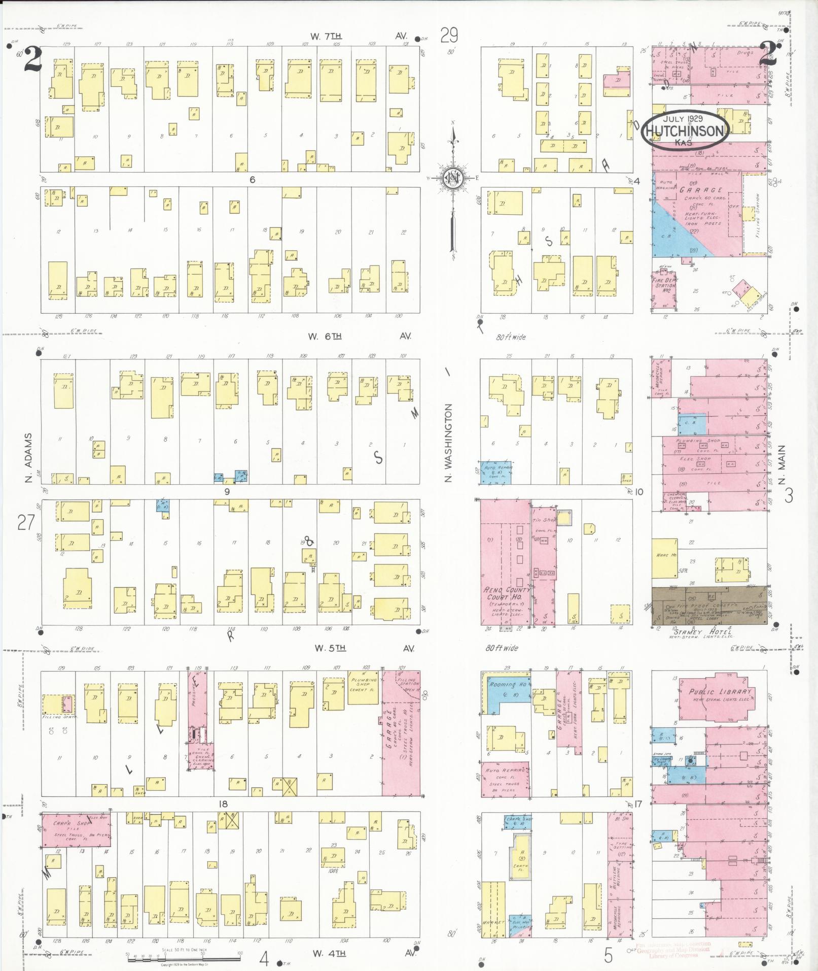 Sanborn Fire Insurance Map from Hutchinson, Reno County, Kansas (1929), Sheet #0003 - Complete Map Set gallery image, historic Sanborn map, vintage wall art, Kansas Kansas
