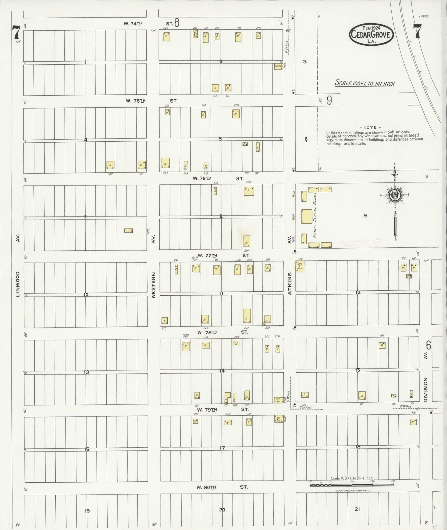 Sanborn Fire Insurance Map from Cedar Grove, Caddo Parish, Louisiana (1924), Sheet #0007 - Complete Map Set gallery image, historic Sanborn map, vintage wall art, Louisiana Louisiana