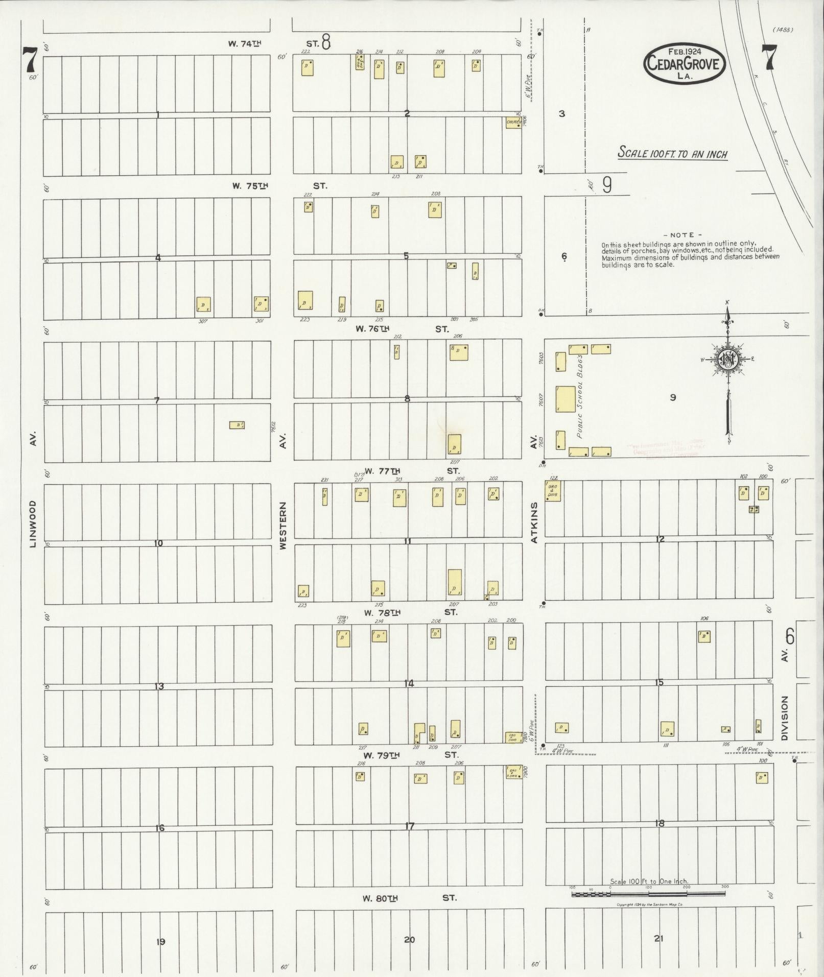 Sanborn Fire Insurance Map from Cedar Grove, Caddo Parish, Louisiana (1924), Sheet #0007 - Complete Map Set gallery image, historic Sanborn map, vintage wall art, Louisiana Louisiana