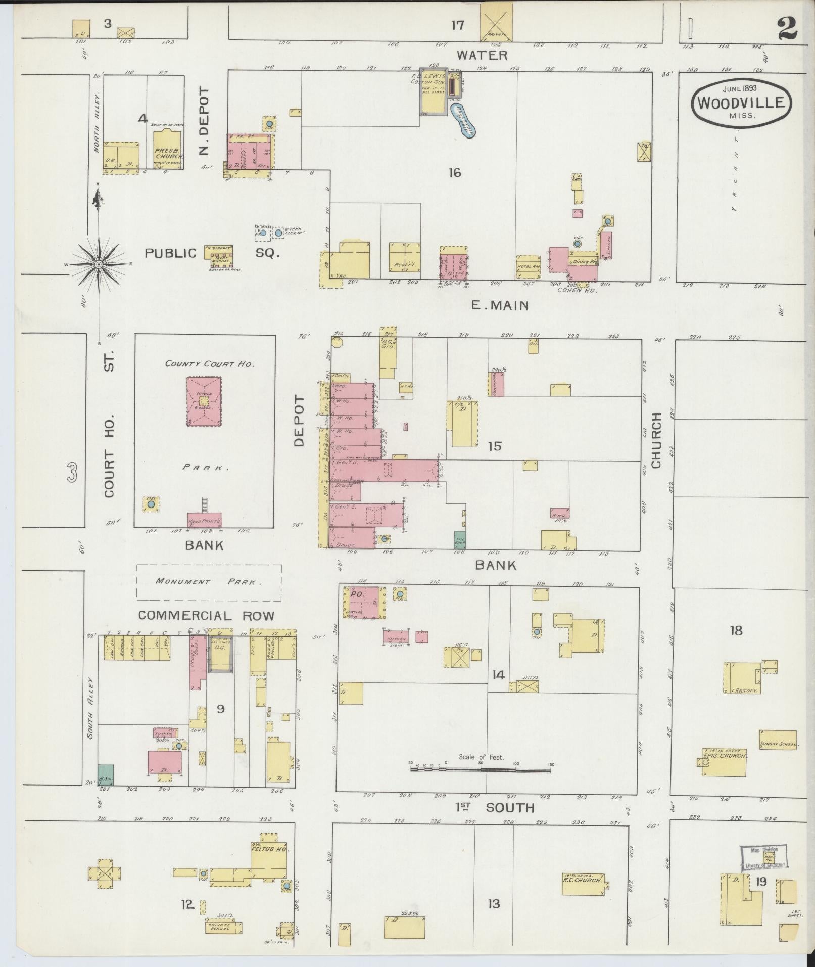 Sanborn Fire Insurance Map from Woodville, Wilkinson County, Mississippi (1893), Sheet #0002 - Complete Map Set gallery image, historic Sanborn map, vintage wall art, Mississippi Mississippi