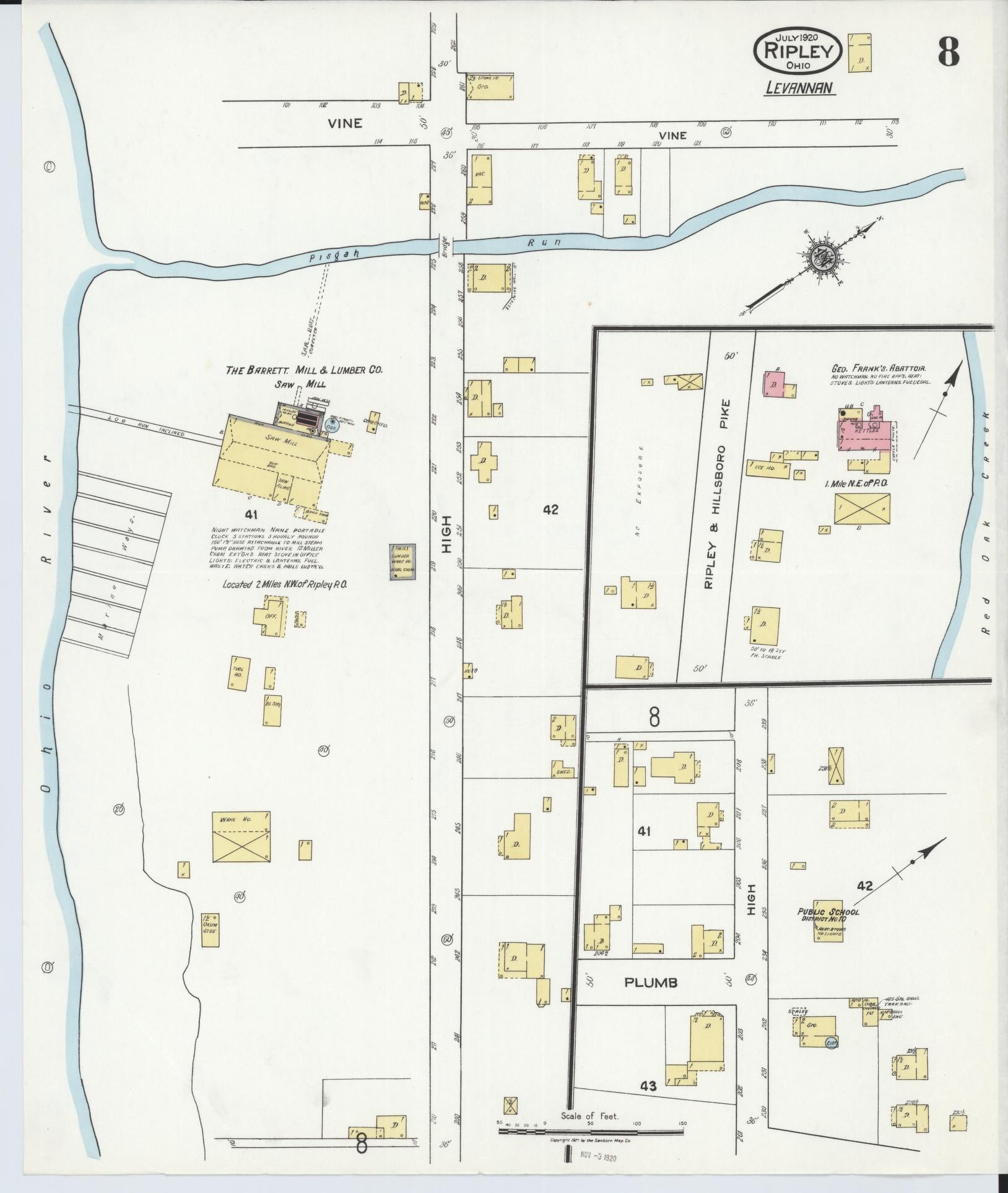 Sanborn Fire Insurance Map from Ripley, Brown County, Ohio (1920), Sheet #0008 - Historic Sanborn Fire Insurance Map Print, vintage old map wall art, antique decor, genealogy gift, Ohio Ohio map