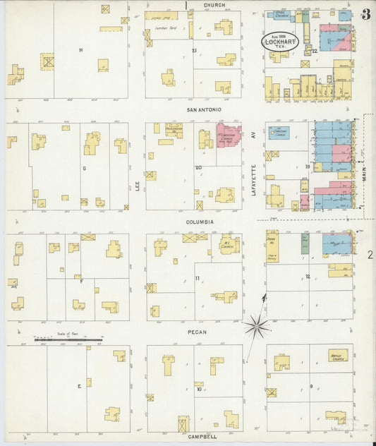Sanborn Fire Insurance Map from Lockhart, Caldwell County, Texas (1898), Sheet #0003 - Historic Sanborn Fire Insurance Map Print, vintage old map wall art, antique decor, genealogy gift, Texas Texas map