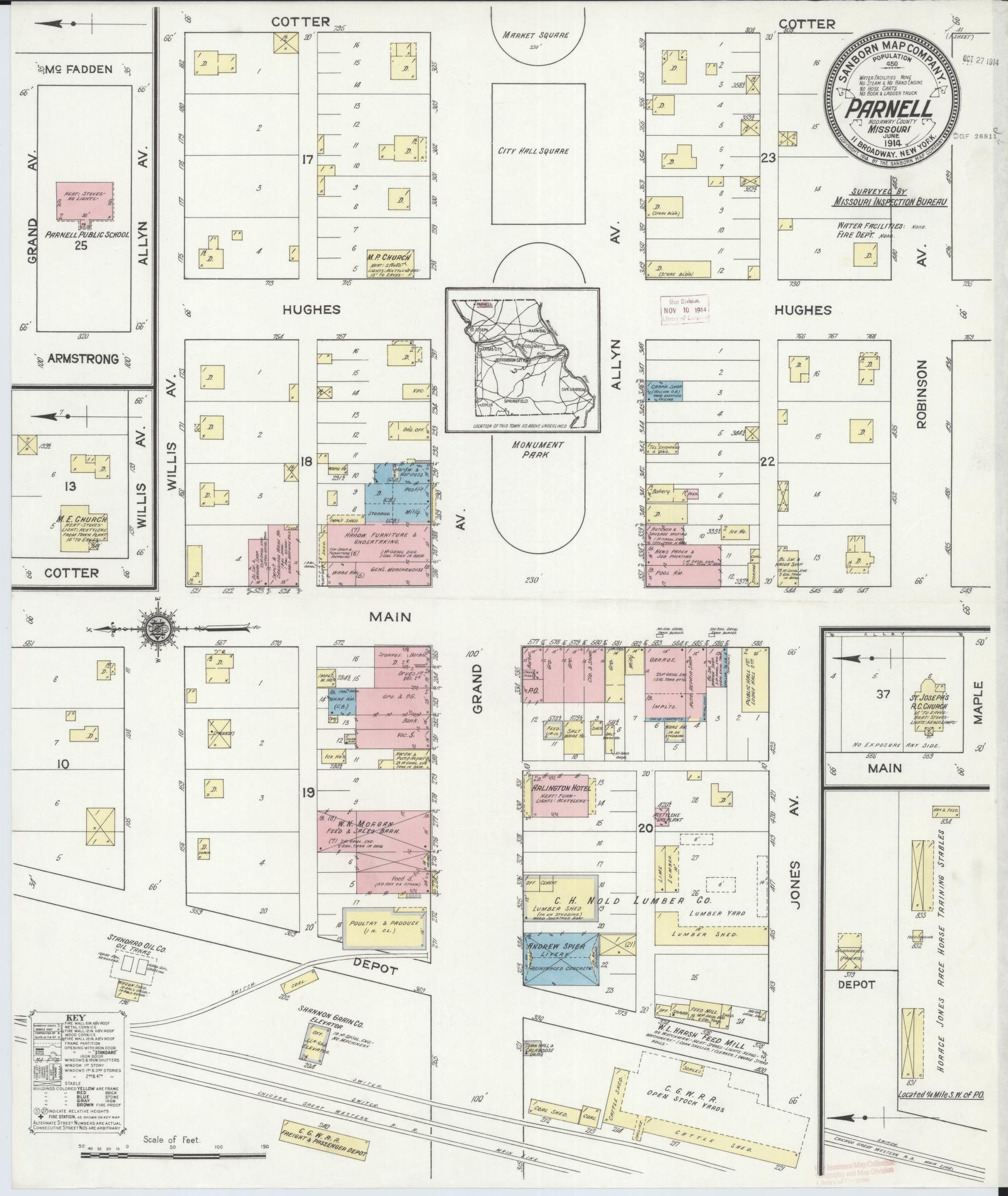 Sanborn Fire Insurance Map from Parnell, Nodaway County, Missouri (1914), Sheet #0001 - Historic Sanborn Fire Insurance Map Print, vintage old map wall art, antique decor, genealogy gift, Missouri Missouri map