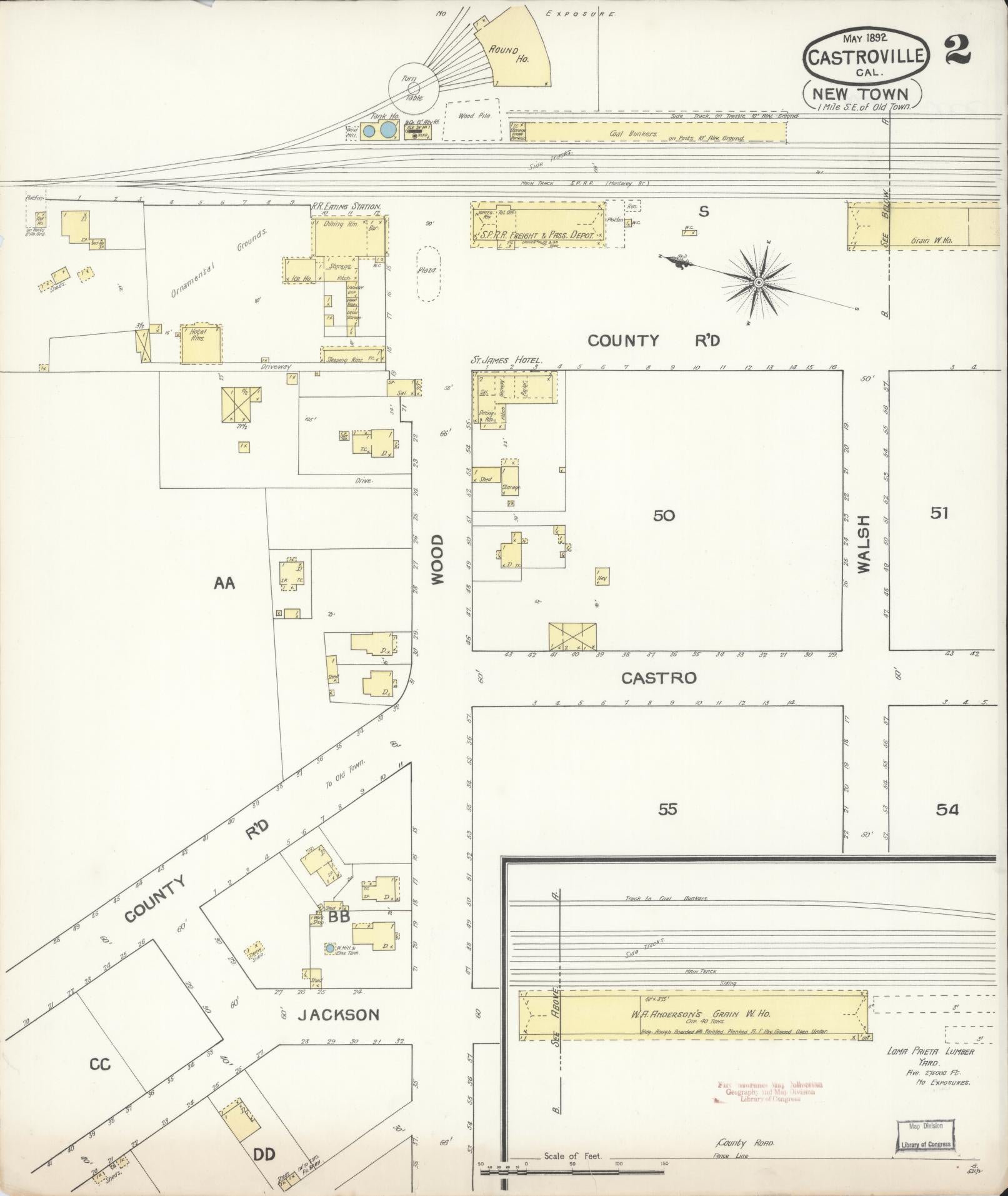 Sanborn Fire Insurance Map from Castroville, Monterey County, California (1892), Sheet #0002 - Historic Sanborn Fire Insurance Map Print, vintage old map wall art, antique decor, genealogy gift, California California map
