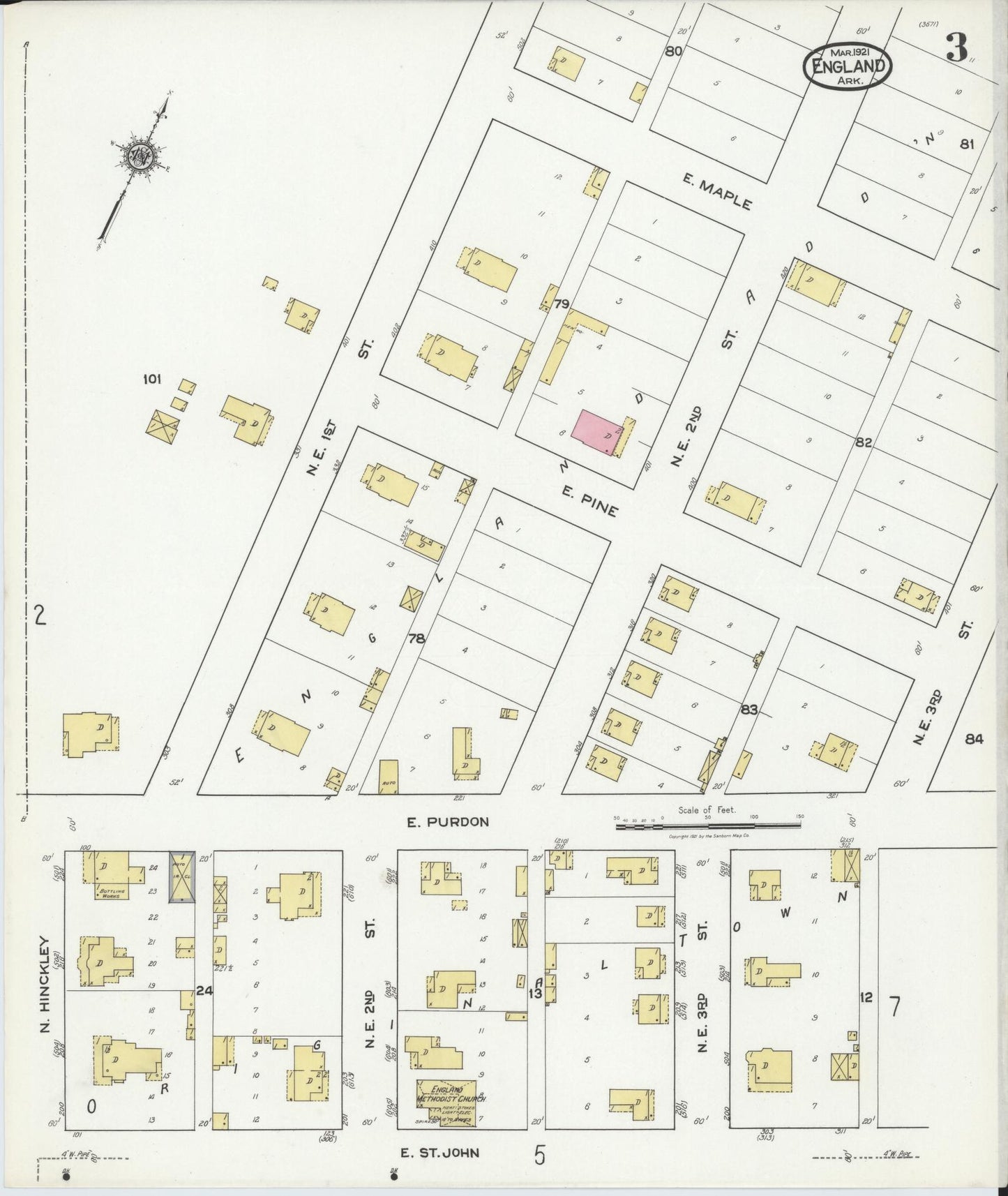 Sanborn Fire Insurance Map from England, Lonoke County, Arkansas (1921), Sheet #0003 - Complete Map Set gallery image, historic Sanborn map, vintage wall art, Arkansas Arkansas