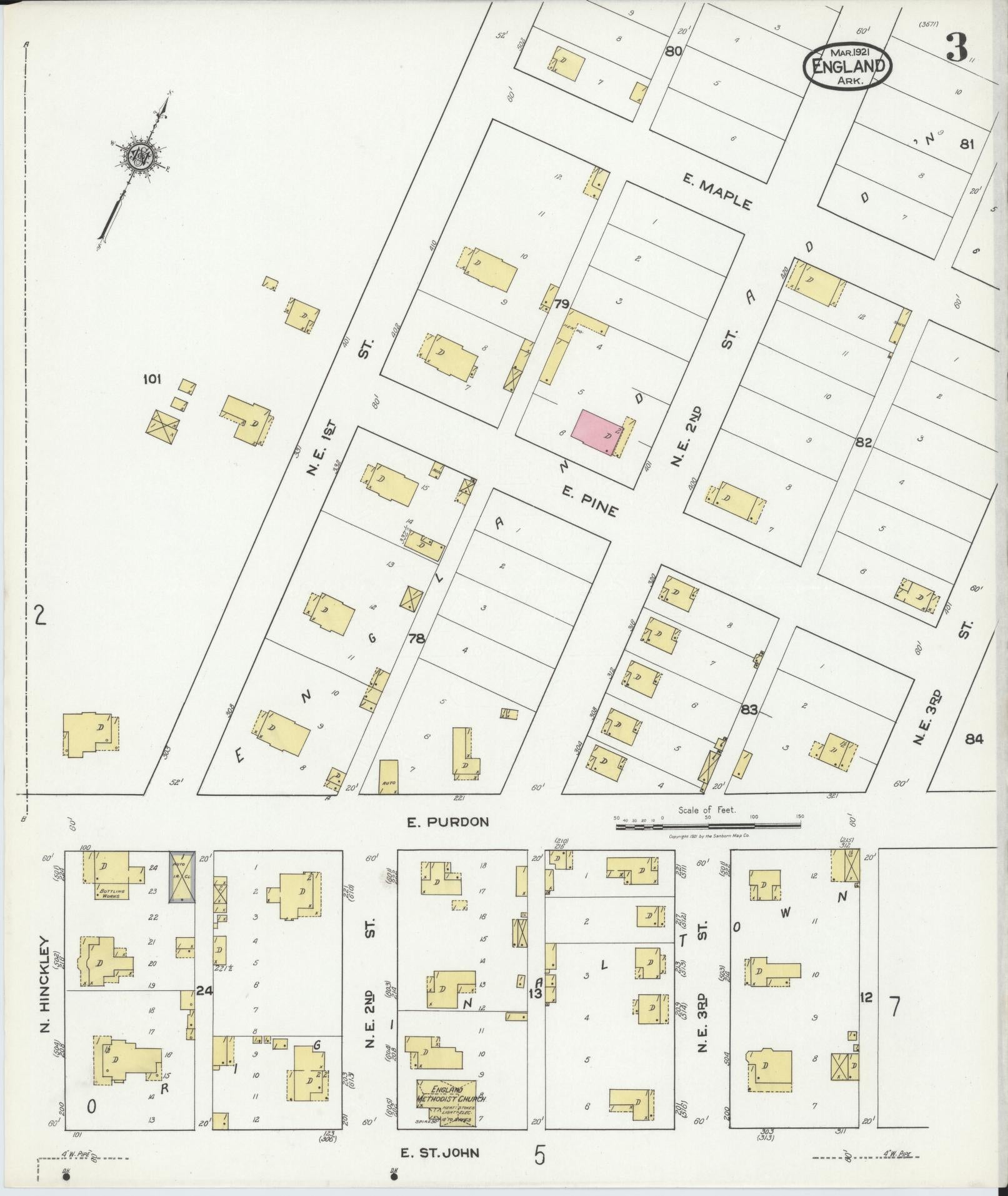 Sanborn Fire Insurance Map from England, Lonoke County, Arkansas (1921), Sheet #0003 - Complete Map Set gallery image, historic Sanborn map, vintage wall art, Arkansas Arkansas