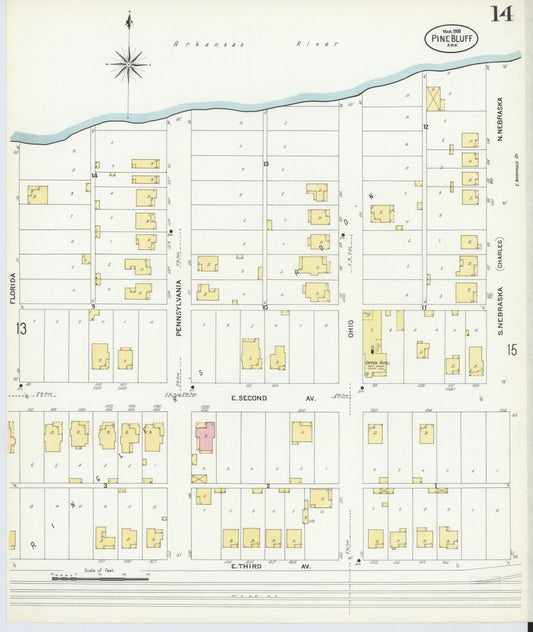 Sanborn Fire Insurance Map from Pine Bluff, Jefferson County, Arkansas (1908), Sheet #0014 - Historic Sanborn Fire Insurance Map Print, vintage old map wall art, antique decor, genealogy gift, Arkansas Arkansas map
