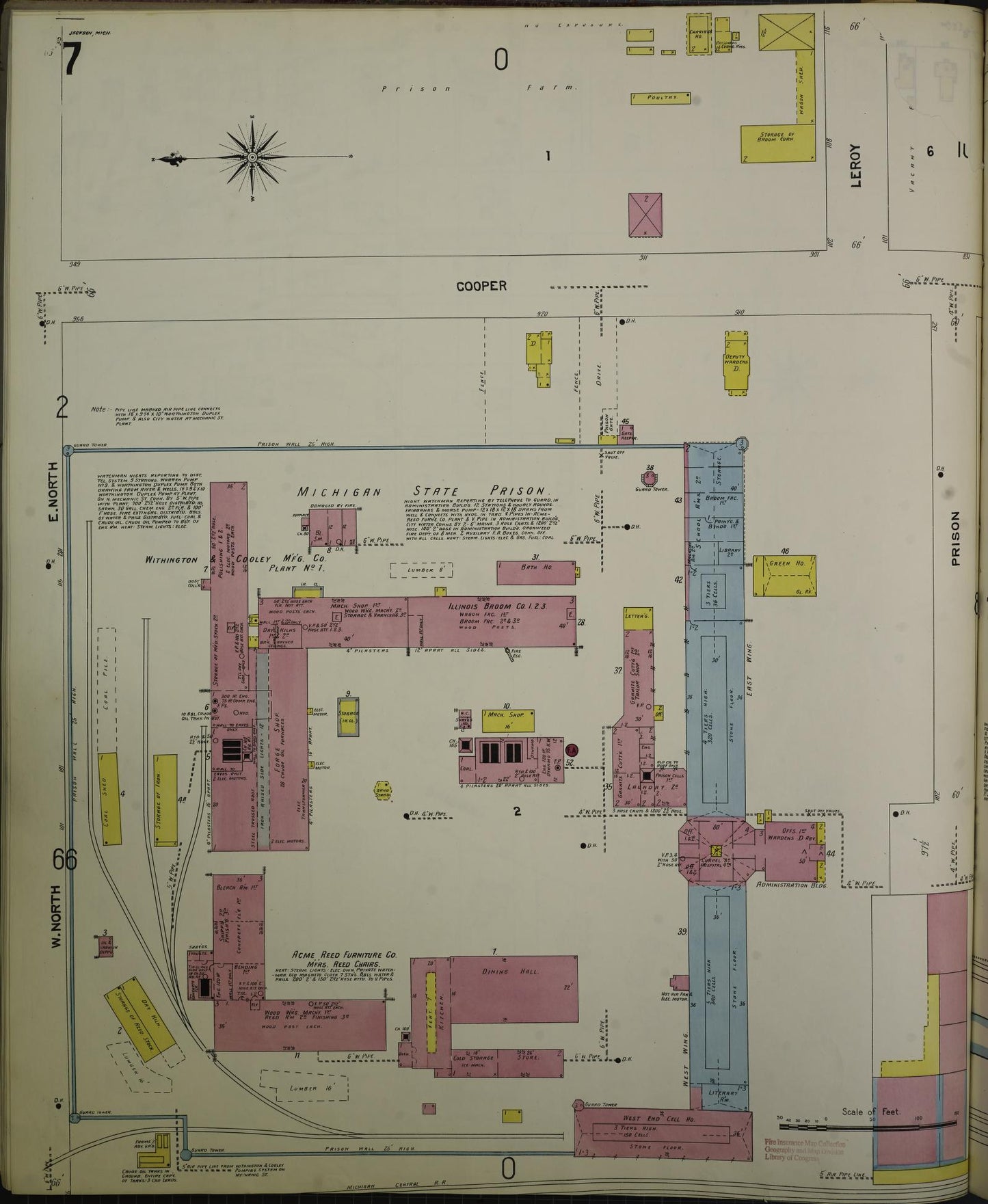 Sanborn Fire Insurance Map from Jackson, Jackson County, Michigan (1907), Sheet #0007 - Complete Map Set gallery image, historic Sanborn map, vintage wall art, Michigan Michigan