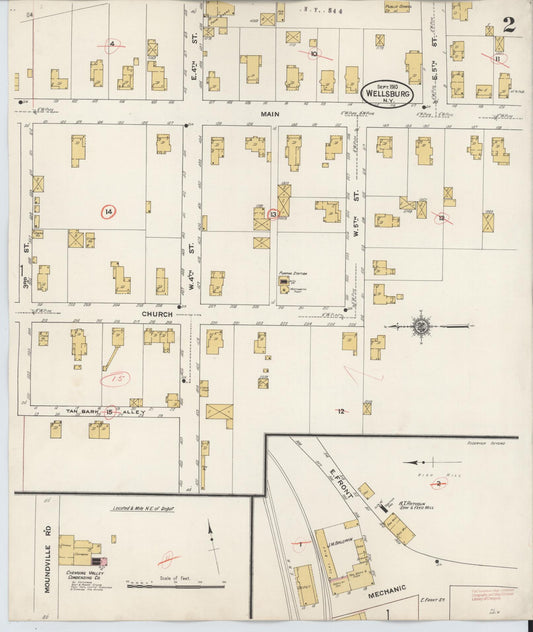 Sanborn Fire Insurance Map from Wellsburg, Chemung County, New York (1910), Sheet #0002 - Historic Sanborn Fire Insurance Map Print, vintage old map wall art, antique decor, genealogy gift, New York New York map