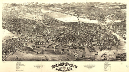 View of Boston, Massachusetts 1880. (1880) – Historic Bird’s-Eye View Panorama Print