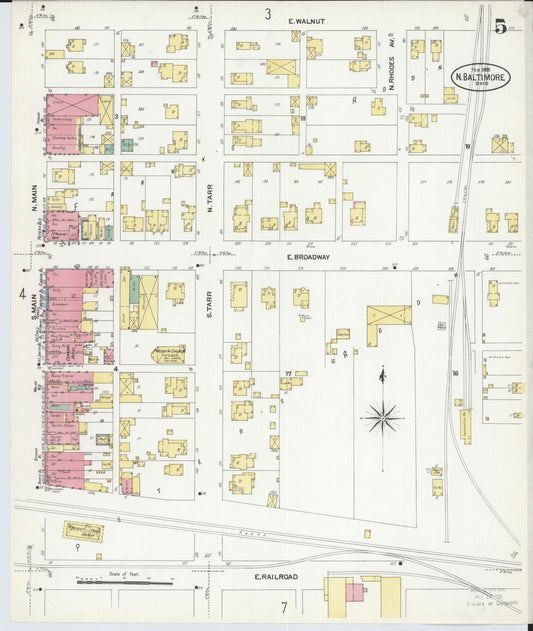 Sanborn Fire Insurance Map from North Baltimore, Wood County, Ohio (1908), Sheet #0005 - Historic Sanborn Fire Insurance Map Print, vintage old map wall art, antique decor, genealogy gift, Ohio Ohio map