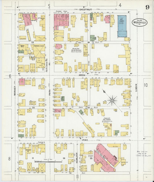 Sanborn Fire Insurance Map from Meadville, Crawford County, Pennsylvania (1901), Sheet #0009 - Historic Sanborn Fire Insurance Map Print, vintage old map wall art, antique decor, genealogy gift, Pennsylvania Pennsylvania map