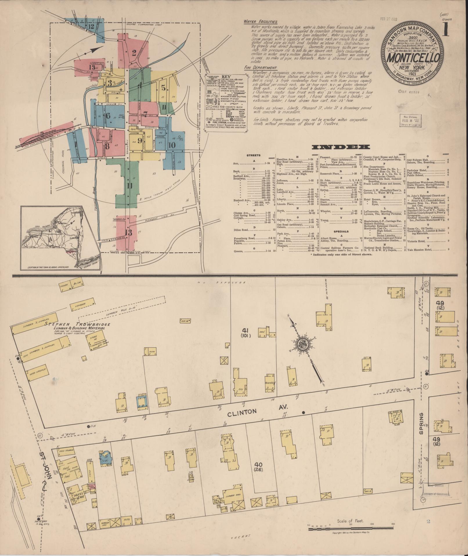Sanborn Fire Insurance Map from Monticello, Sullivan County, New York. (1921) – Historic Sanborn Fire Insurance Map Print