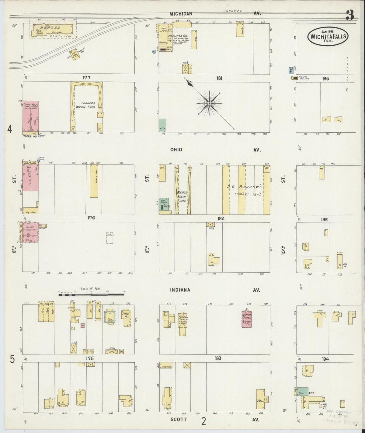 Sanborn Fire Insurance Map from Wichita Falls, Wichita County, Texas (1898), Sheet #0003 - Complete Map Set gallery image, historic Sanborn map, vintage wall art, Texas Texas