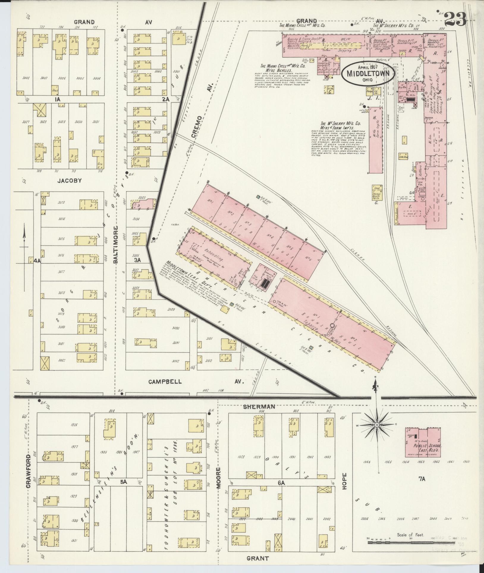 Sanborn Fire Insurance Map from Middletown, Butler County, Ohio (1907), Sheet #0023 - Historic Sanborn Fire Insurance Map Print, vintage old map wall art, antique decor, genealogy gift, Ohio Ohio map
