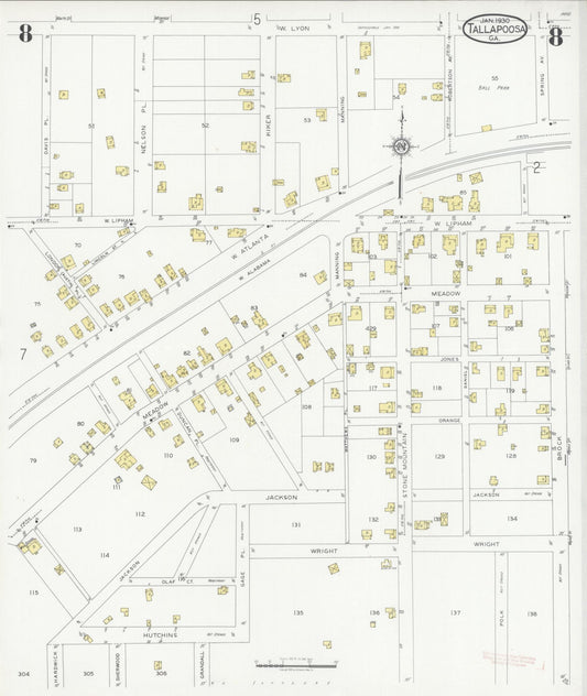 Sanborn Fire Insurance Map from Tallapoosa, Haralson County, Georgia (1930), Sheet #0008 - Historic Sanborn Fire Insurance Map Print, vintage old map wall art, antique decor, genealogy gift, Georgia Georgia map