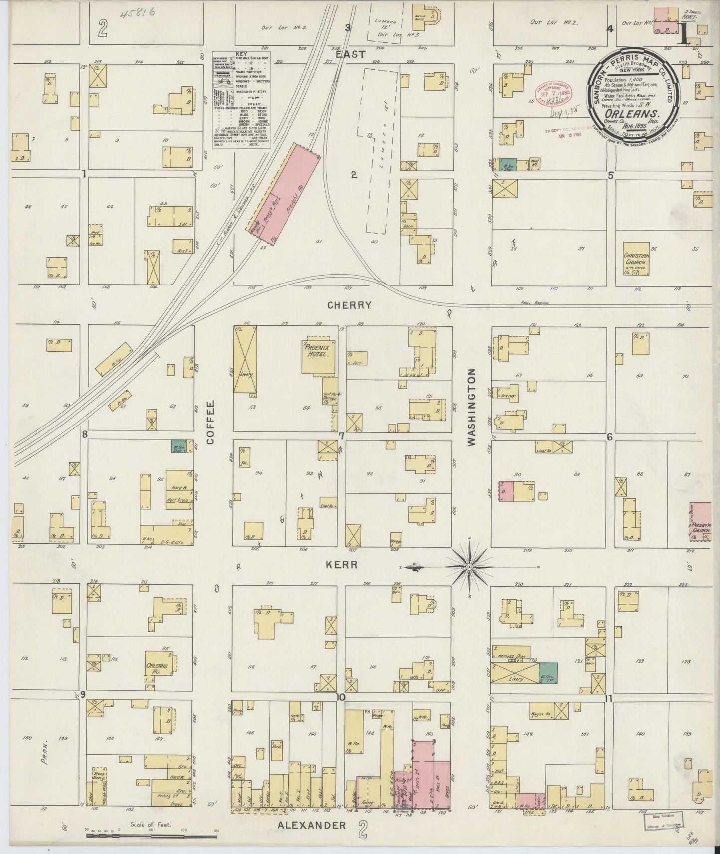 Sanborn Fire Insurance Map from Orleans, Orange County, Indiana (1895), Sheet #0001 - Complete Map Set gallery image, historic Sanborn map, vintage wall art, Indiana Indiana