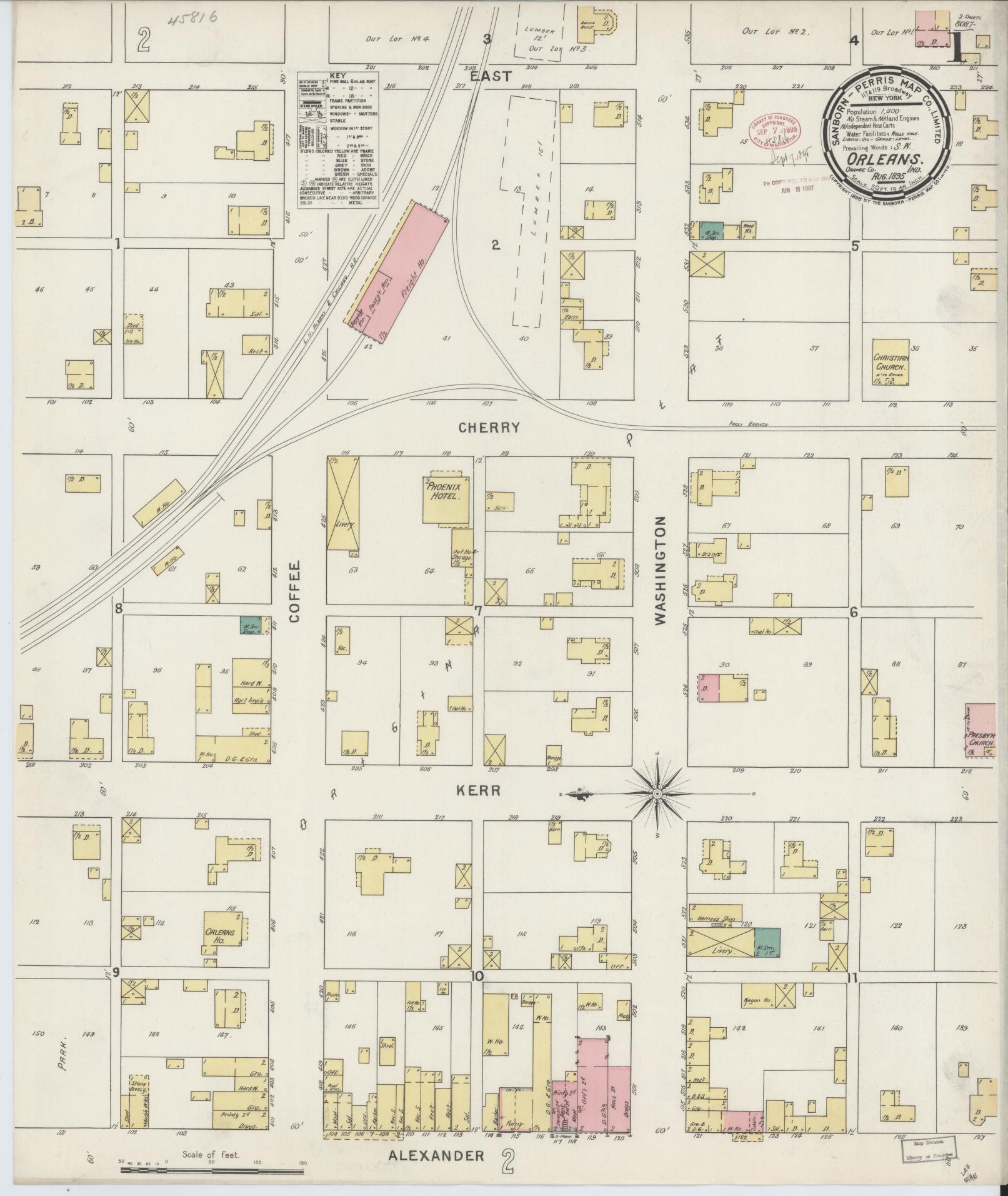 Sanborn Fire Insurance Map from Orleans, Orange County, Indiana (1895), Sheet #0001 - Complete Map Set gallery image, historic Sanborn map, vintage wall art, Indiana Indiana