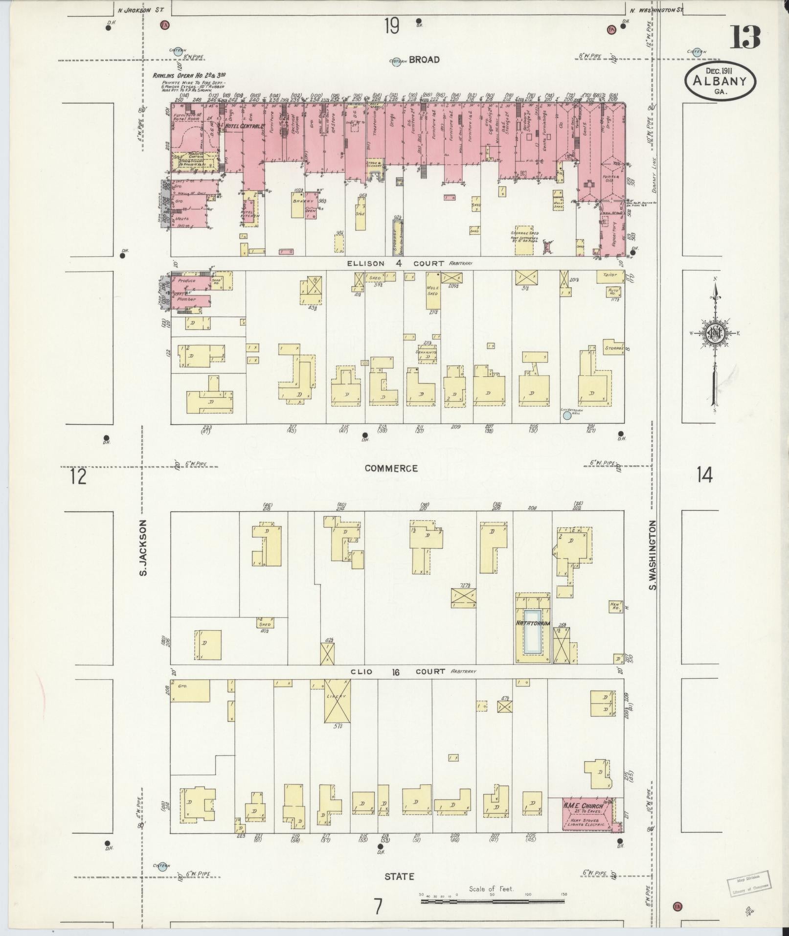 Sanborn Fire Insurance Map from Albany, Dougherty County, Georgia (1911), Sheet #0013 - Historic Sanborn Fire Insurance Map Print, vintage old map wall art, antique decor, genealogy gift, Georgia Georgia map