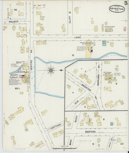 Sanborn Fire Insurance Map from Abington, Plymouth County, Massachusetts (1891), Sheet #0005 - Historic Sanborn Fire Insurance Map Print, vintage old map wall art, antique decor, genealogy gift, Massachusetts Massachusetts map