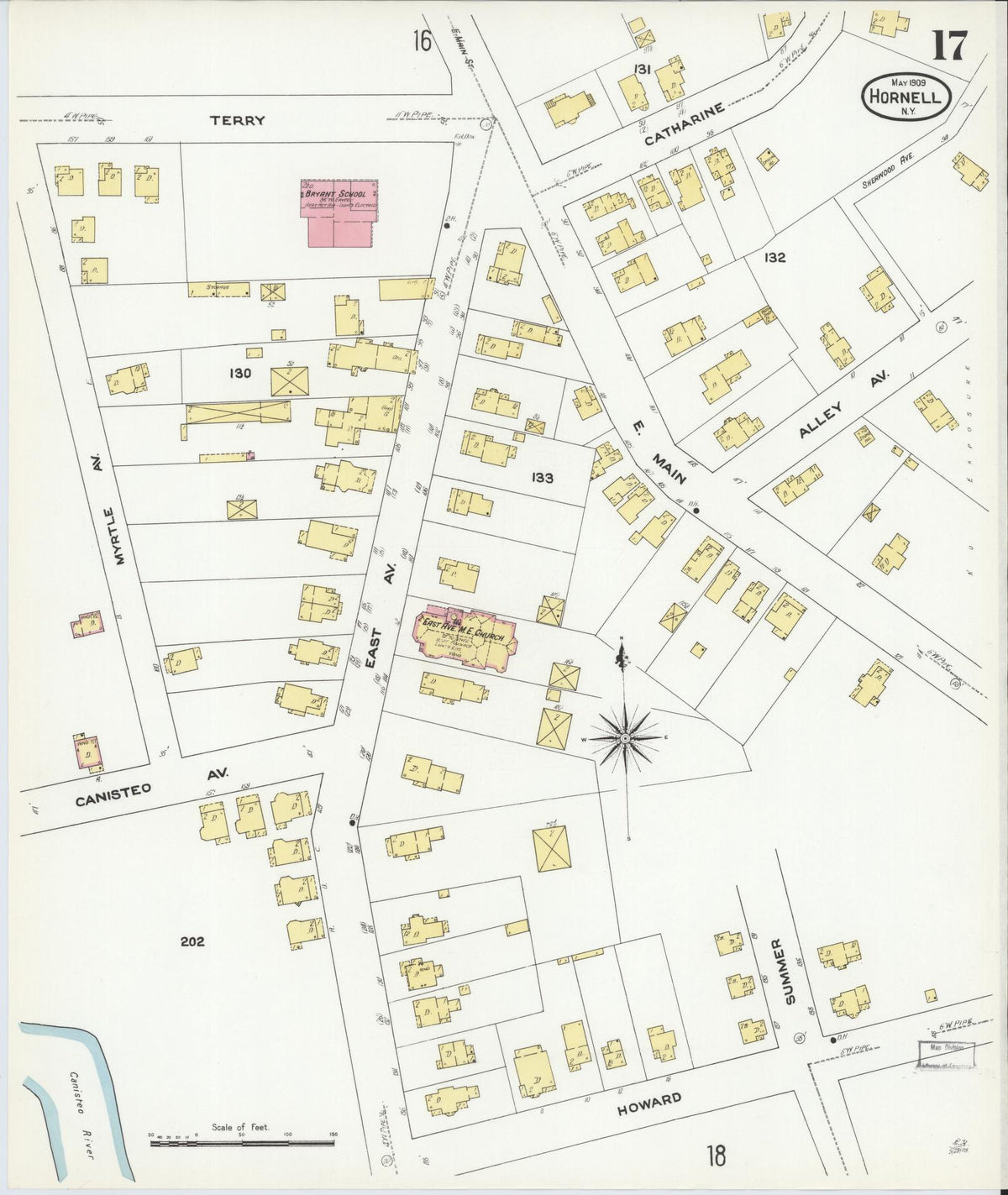 Sanborn Fire Insurance Map from Hornell, Steuben County, New York (1909), Sheet #0017 - Complete Map Set gallery image, historic Sanborn map, vintage wall art, New York New York