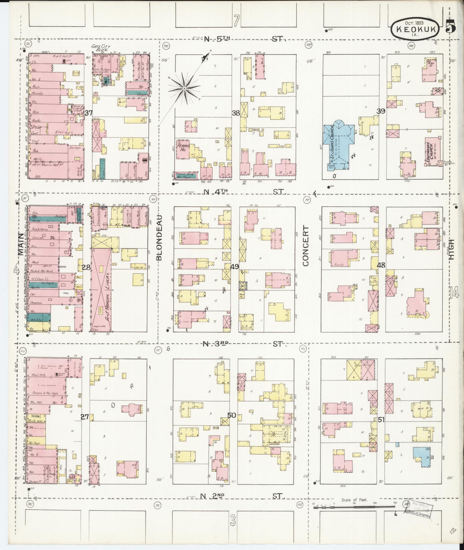 Sanborn Fire Insurance Map from Keokuk, Lee County, Iowa (1893), Sheet #0005 - Historic Sanborn Fire Insurance Map Print, vintage old map wall art
