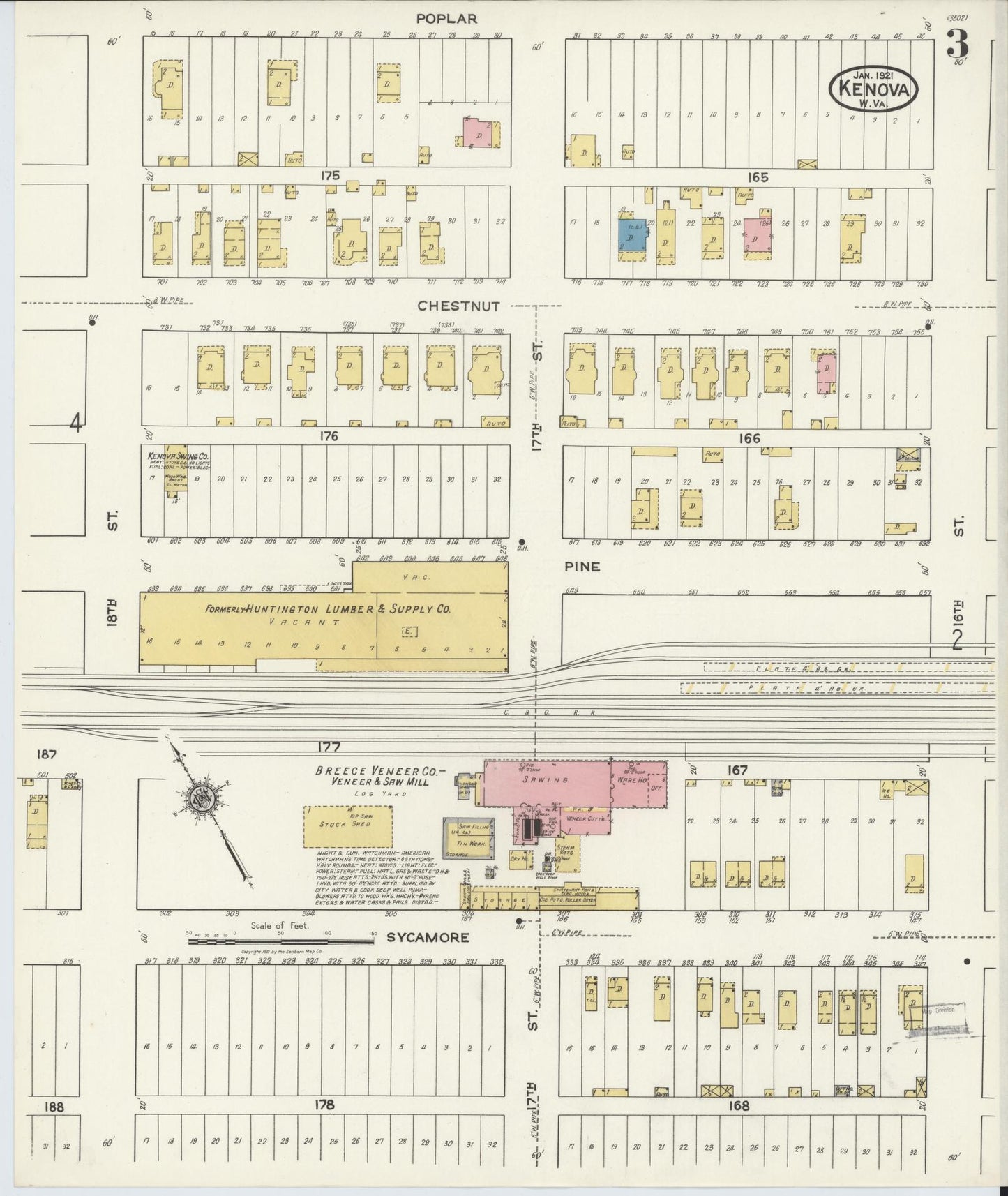 Sanborn Fire Insurance Map from Kenova, Wayne County, West Virginia (1921), Sheet #0003 - Complete Map Set gallery image, historic Sanborn map, vintage wall art, West Virginia West Virginia