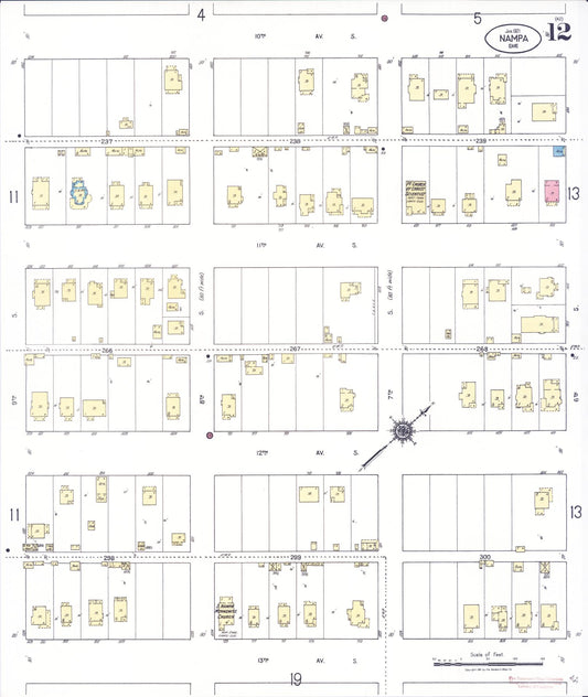 Sanborn Fire Insurance Map from Nampa, Canyon County, Idaho (1921), Sheet #0012 - Historic Sanborn Fire Insurance Map Print, vintage old map wall art, antique decor, genealogy gift, Idaho Idaho map