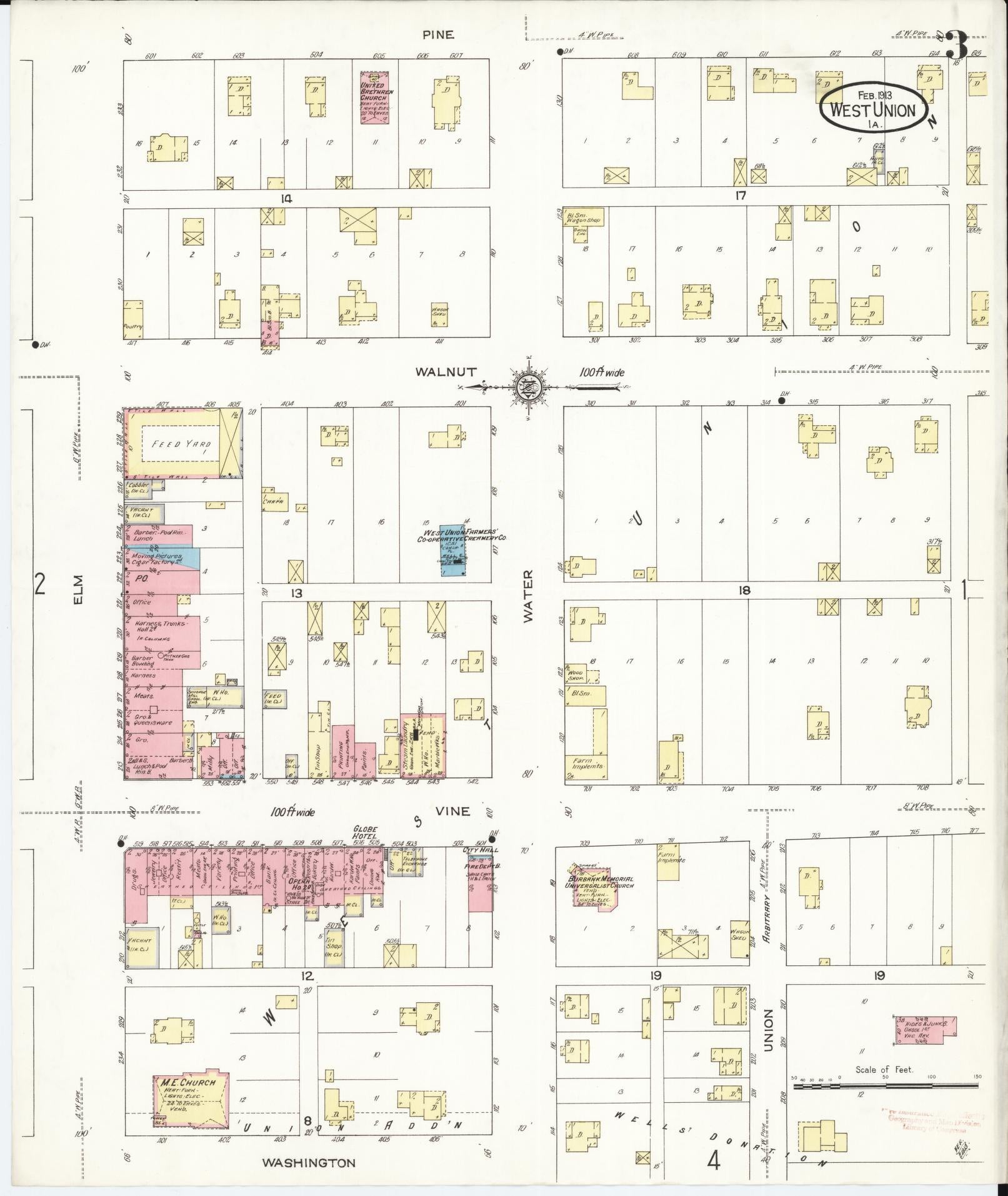 Sanborn Fire Insurance Map from West Union, Fayette County, Iowa (1913), Sheet #0003 - Historic Sanborn Fire Insurance Map Print, vintage old map wall art