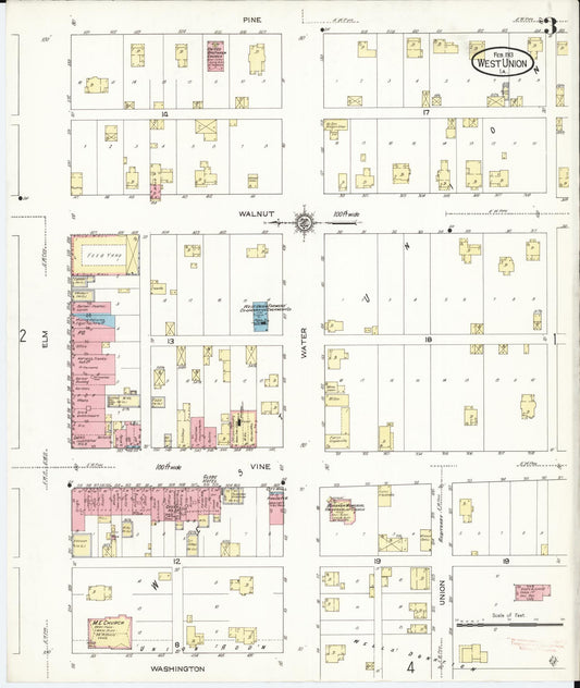 Sanborn Fire Insurance Map from West Union, Fayette County, Iowa (1913), Sheet #0003 - Historic Sanborn Fire Insurance Map Print, vintage old map wall art