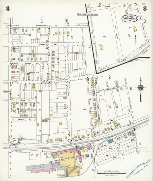 Sanborn Fire Insurance Map from Springdale, Allegheny County, Pennsylvania (1924), Sheet #0008 - Historic Sanborn Fire Insurance Map Print, vintage old map wall art, antique decor, genealogy gift, Pennsylvania Pennsylvania map