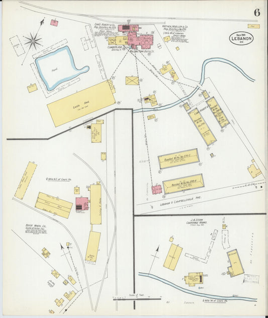 Sanborn Fire Insurance Map from Lebanon, Marion County, Kentucky (1901), Sheet #0006 - Historic Sanborn Fire Insurance Map Print, vintage old map wall art, antique decor, genealogy gift, Kentucky Kentucky map