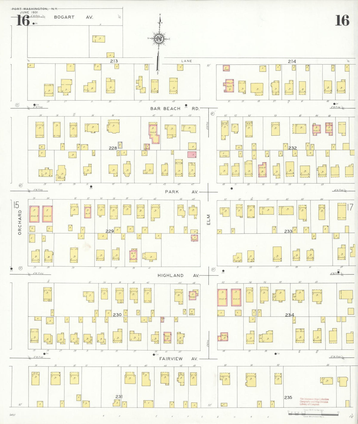 Sanborn Fire Insurance Map from Port Washington, Nassau County, New York (1931), Sheet #0016 - Historic Sanborn Fire Insurance Map Print, vintage old map wall art, antique decor, genealogy gift, New York New York map