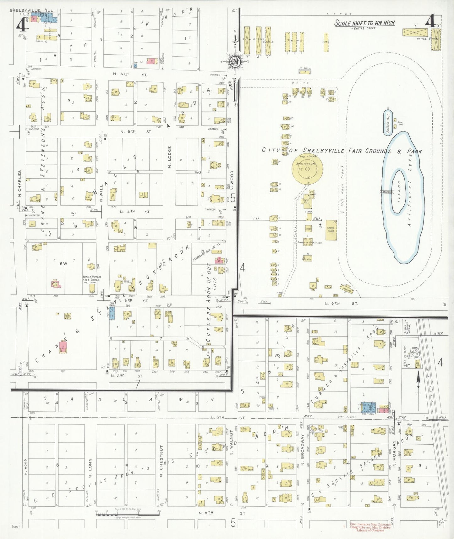 Sanborn Fire Insurance Map from Shelbyville, Shelby County, Illinois (1933), Sheet #0004 - Complete Map Set gallery image, historic Sanborn map, vintage wall art, Illinois Illinois