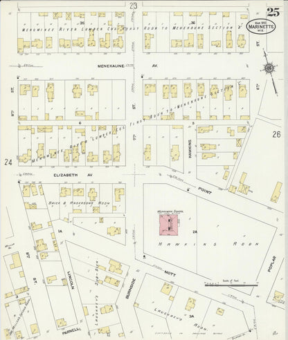 Sanborn Fire Insurance Map from Marinette, Marinette County, Wisconsin (1910), Sheet #0025 - Complete Map Set gallery image, historic Sanborn map, vintage wall art, Wisconsin Wisconsin